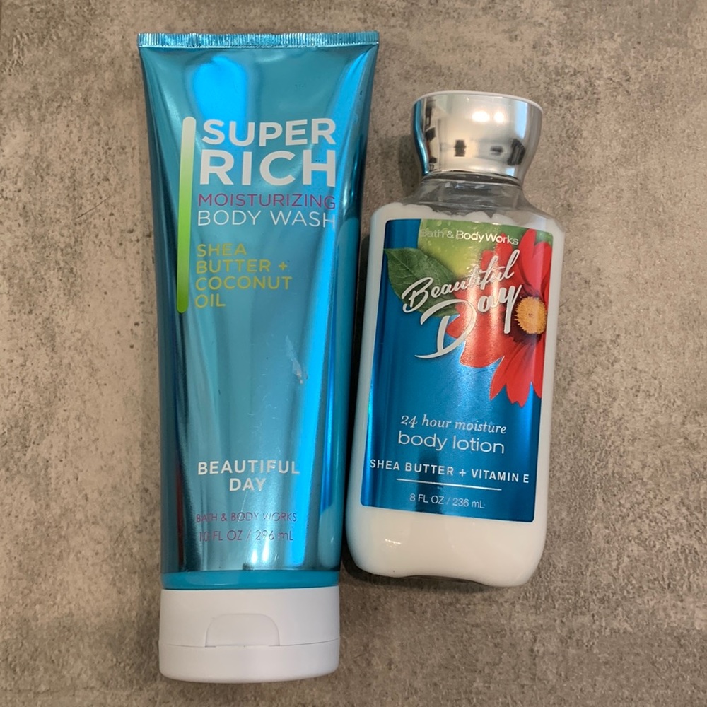 NEW bath and body Beautiful Day body wash and body cream combo